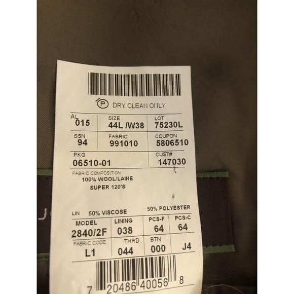 Joseph Abboud Suit Jacket Mens 44L Beige Wool Loro Piana Super 120s 2 Button USA - Picture 5 of 12